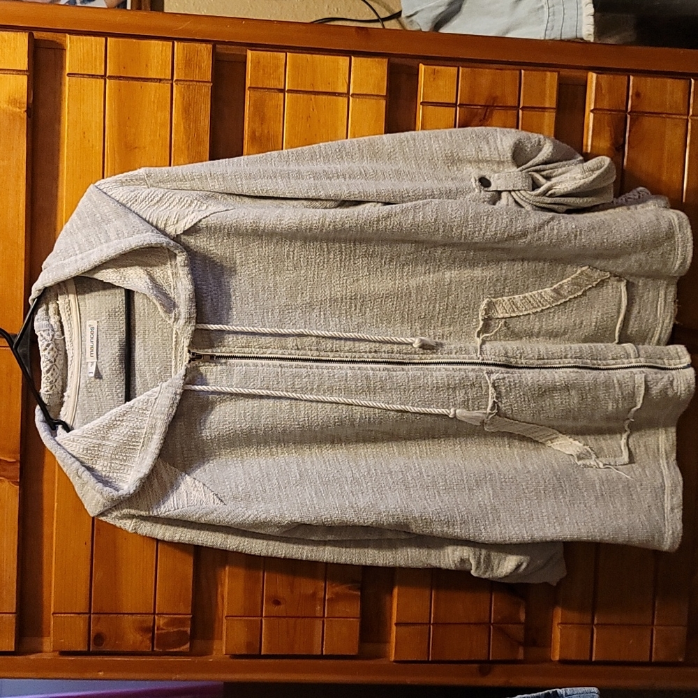 Gray sweater with embroidery lace.